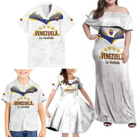 Custom Venezuela Football Family Matching Off Shoulder Maxi Dress and Hawaiian Shirt Come On La Vinotinto White
