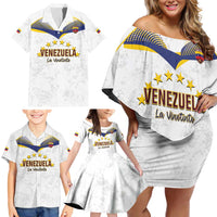 Custom Venezuela Football Family Matching Off Shoulder Short Dress and Hawaiian Shirt Come On La Vinotinto White
