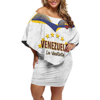 Custom Venezuela Football Family Matching Off Shoulder Short Dress and Hawaiian Shirt Come On La Vinotinto White