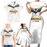 Custom Venezuela Football Family Matching Short Sleeve Bodycon Dress and Hawaiian Shirt Come On La Vinotinto White