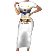 Custom Venezuela Football Family Matching Short Sleeve Bodycon Dress and Hawaiian Shirt Come On La Vinotinto White