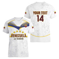 Custom Venezuela Football Women V-Neck T-Shirt Come On La Vinotinto White