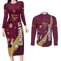 Custom Venezuela Football Couples Matching Long Sleeve Bodycon Dress and Long Sleeve Button Shirt Mano Tengo Fe La Vinotinto
