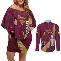 Custom Venezuela Football Couples Matching Off Shoulder Short Dress and Long Sleeve Button Shirt Mano Tengo Fe La Vinotinto