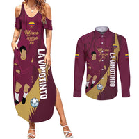 Custom Venezuela Football Couples Matching Summer Maxi Dress and Long Sleeve Button Shirt Mano Tengo Fe La Vinotinto