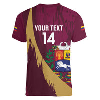 Custom Venezuela Football Women V-Neck T-Shirt Mano Tengo Fe La Vinotinto
