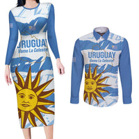 Custom Uruguay Football Couples Matching Long Sleeve Bodycon Dress and Long Sleeve Button Shirt Vamo La Celeste