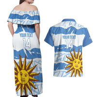 Custom Uruguay Football Couples Matching Off Shoulder Maxi Dress and Hawaiian Shirt Vamo La Celeste