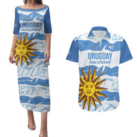 Custom Uruguay Football Couples Matching Puletasi and Hawaiian Shirt Vamo La Celeste