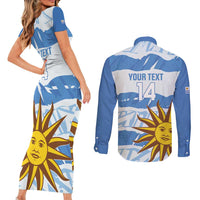 Custom Uruguay Football Couples Matching Short Sleeve Bodycon Dress and Long Sleeve Button Shirt Vamo La Celeste