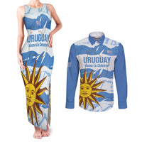 Custom Uruguay Football Couples Matching Tank Maxi Dress and Long Sleeve Button Shirt Vamo La Celeste