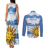 Custom Uruguay Football Couples Matching Tank Maxi Dress and Long Sleeve Button Shirt Vamo La Celeste