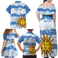 Custom Uruguay Football Family Matching Off Shoulder Maxi Dress and Hawaiian Shirt Vamo La Celeste