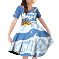 Custom Uruguay Football Family Matching Off Shoulder Short Dress and Hawaiian Shirt Vamo La Celeste