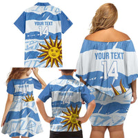 Custom Uruguay Football Family Matching Off Shoulder Short Dress and Hawaiian Shirt Vamo La Celeste