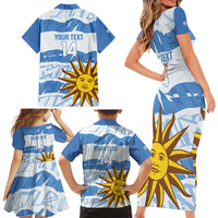 Custom Uruguay Football Family Matching Short Sleeve Bodycon Dress and Hawaiian Shirt Vamo La Celeste