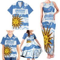 Custom Uruguay Football Family Matching Tank Maxi Dress and Hawaiian Shirt Vamo La Celeste