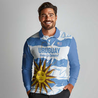 Custom Uruguay Football Long Sleeve Polo Shirt Vamo La Celeste
