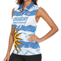 Custom Uruguay Football Women Sleeveless Polo Shirt Vamo La Celeste