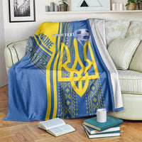 Custom Ukraine Football Blanket Go Blue And Yellow Folk Pattern