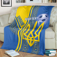 Custom Ukraine Football Blanket Go Blue And Yellow Folk Pattern