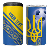Custom Ukraine Football 4 in 1 Can Cooler Tumbler Go Blue And Yellow Folk Pattern