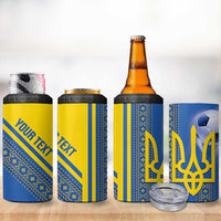Custom Ukraine Football 4 in 1 Can Cooler Tumbler Go Blue And Yellow Folk Pattern