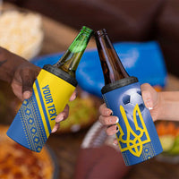 Custom Ukraine Football 4 in 1 Can Cooler Tumbler Go Blue And Yellow Folk Pattern