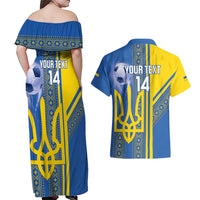 Custom Ukraine Football Couples Matching Off Shoulder Maxi Dress and Hawaiian Shirt Go Blue And Yellow Folk Pattern