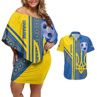 Custom Ukraine Football Couples Matching Off Shoulder Short Dress and Hawaiian Shirt Go Blue And Yellow Folk Pattern