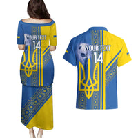 Custom Ukraine Football Couples Matching Puletasi and Hawaiian Shirt Go Blue And Yellow Folk Pattern