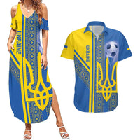Custom Ukraine Football Couples Matching Summer Maxi Dress and Hawaiian Shirt Go Blue And Yellow Folk Pattern