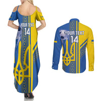 Custom Ukraine Football Couples Matching Summer Maxi Dress and Long Sleeve Button Shirt Go Blue And Yellow Folk Pattern