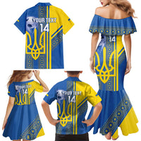 Custom Ukraine Football Family Matching Mermaid Dress and Hawaiian Shirt Go Blue And Yellow Folk Pattern