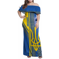 Custom Ukraine Football Family Matching Off Shoulder Maxi Dress and Hawaiian Shirt Go Blue And Yellow Folk Pattern