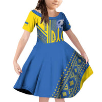 Custom Ukraine Football Family Matching Off Shoulder Short Dress and Hawaiian Shirt Go Blue And Yellow Folk Pattern