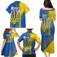 Custom Ukraine Football Family Matching Puletasi and Hawaiian Shirt Go Blue And Yellow Folk Pattern