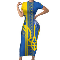 Custom Ukraine Football Family Matching Short Sleeve Bodycon Dress and Hawaiian Shirt Go Blue And Yellow Folk Pattern