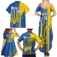 Custom Ukraine Football Family Matching Summer Maxi Dress and Hawaiian Shirt Go Blue And Yellow Folk Pattern