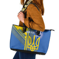Custom Ukraine Football Leather Tote Bag Go Blue And Yellow Folk Pattern