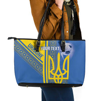 Custom Ukraine Football Leather Tote Bag Go Blue And Yellow Folk Pattern