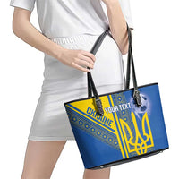 Custom Ukraine Football Leather Tote Bag Go Blue And Yellow Folk Pattern