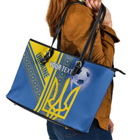 Custom Ukraine Football Leather Tote Bag Go Blue And Yellow Folk Pattern