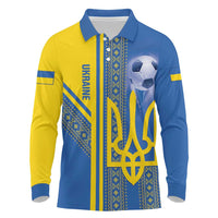 Custom Ukraine Football Long Sleeve Polo Shirt Go Blue And Yellow Folk Pattern