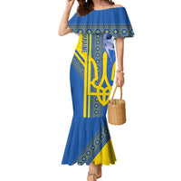 Custom Ukraine Football Mermaid Dress Go Blue And Yellow Folk Pattern