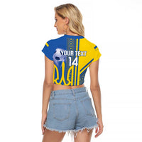 Custom Ukraine Football Raglan Cropped T Shirt Go Blue And Yellow Folk Pattern