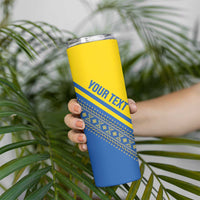 Custom Ukraine Football Skinny Tumbler Go Blue And Yellow Folk Pattern
