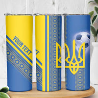 Custom Ukraine Football Skinny Tumbler Go Blue And Yellow Folk Pattern