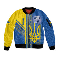 Custom Ukraine Football Sleeve Zip Bomber Jacket Go Blue And Yellow Folk Pattern