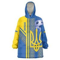Custom Ukraine Football Wearable Blanket Hoodie Go Blue And Yellow Folk Pattern